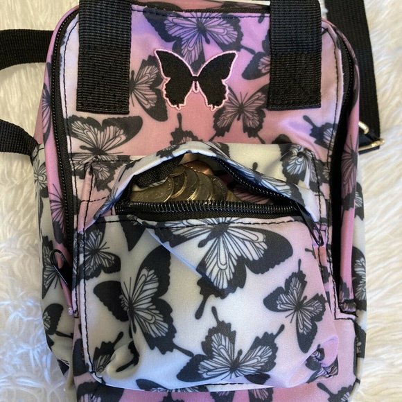 🎉Mini Purse Pink Butterfly Nylon Adjust Strap Crossbody Bag - Picture 5 of 10